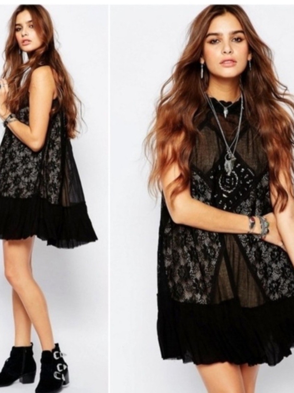 Free People Black Lace Swing Mini Dress